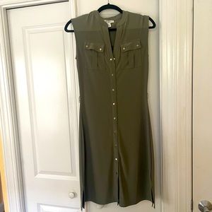 Vintage White House Black Market WHBM olive green mini dress GUC